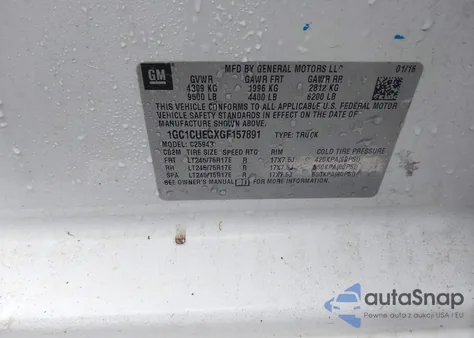 2016 Chevrolet Silverado 2500Hd Wt z USA, uszkodzony, nr VIN 1GC1CUEGXGF157891